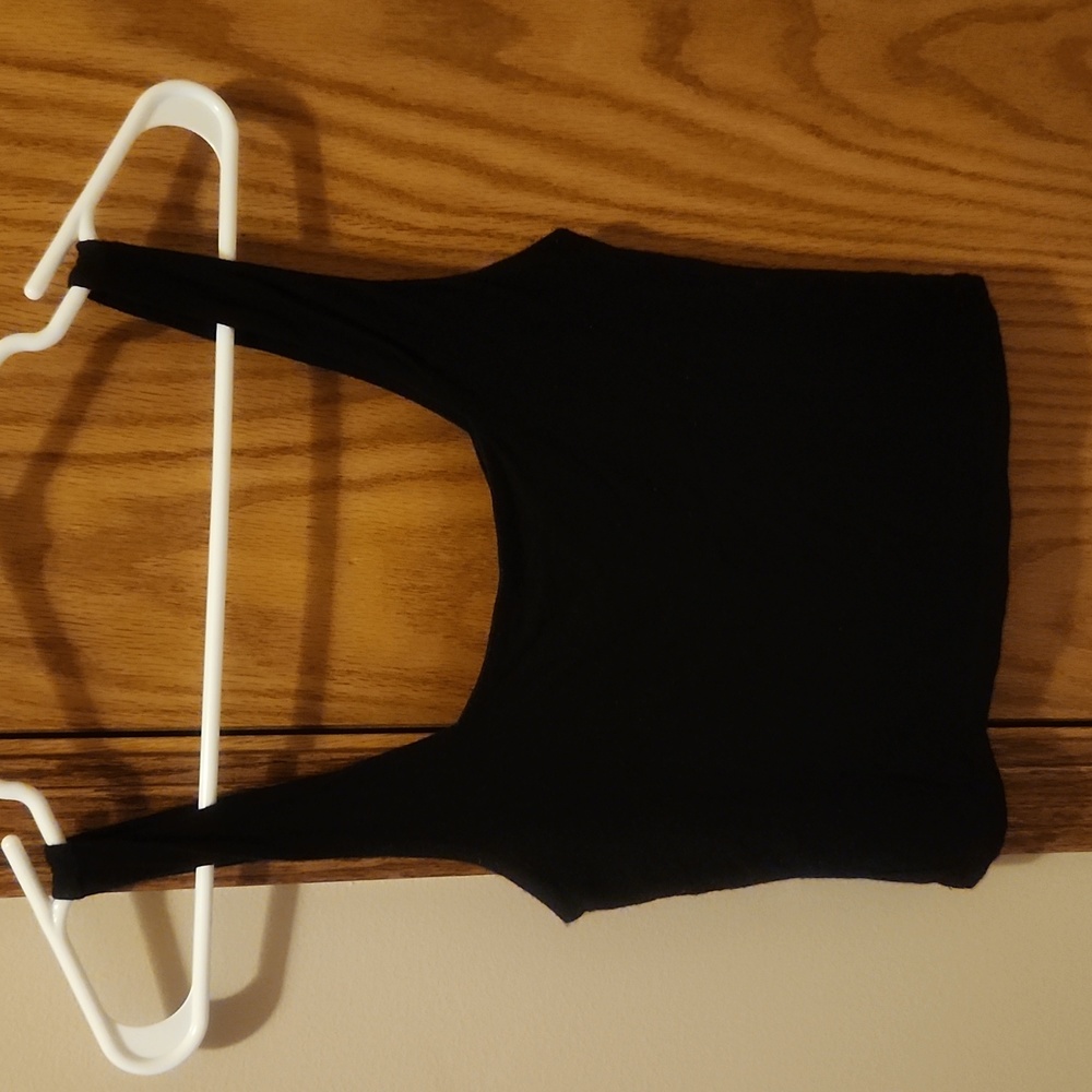 Destined Juniors black short tank top, size small